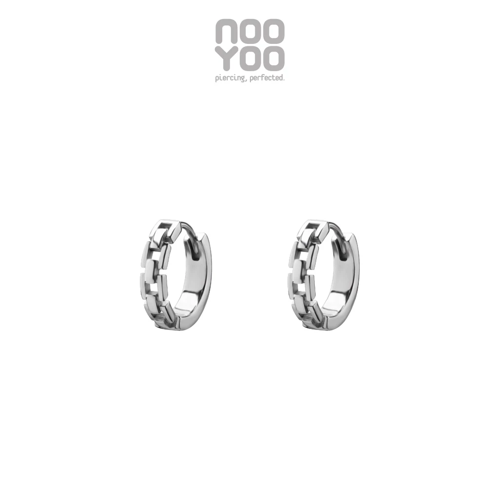 NooYoo ต่างหูสำหรับผิวแพ้ง่าย CoCr NF Chain Style Hoop (สีขาว/สีทอง)