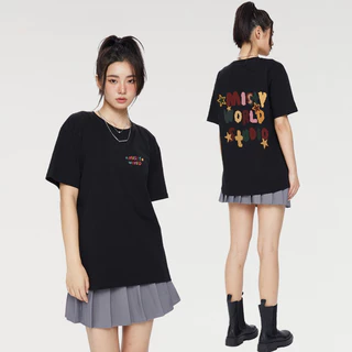 (จัดส่งตลอด 24 ชั่วโมง）Angle Official เสื้อยืดแขนสั้นโอเวอร์ไซส์ผู้หญิง พิมพ์ทั้งหน้าหลัง สไตล์เกาหลีมินิมอล T106