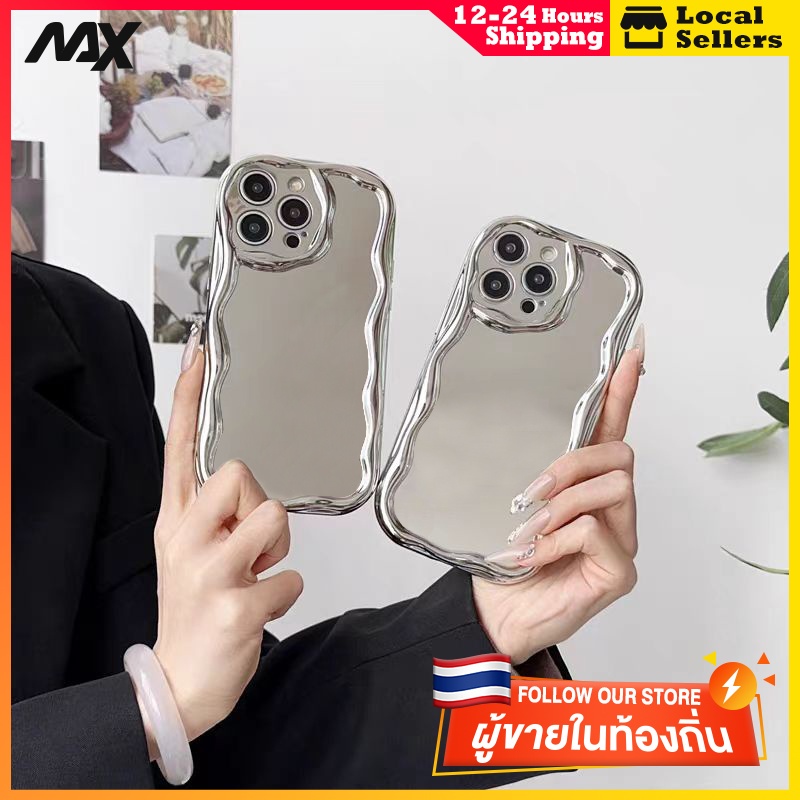 กรณีโทรศัพท์มือถือเงินสามมิติ สไตล์เรียบง่าย กระจก ป้องกันการชนกัน iPhone 11  12 13 14 15 Pro Max XR XS X 7/8P หรูหรา
