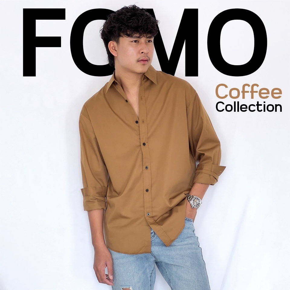 Fomo-เชิ้ตแขนยาว สีคาราเมล เสื้อเชิ้ตสีเอิร์ธโทน