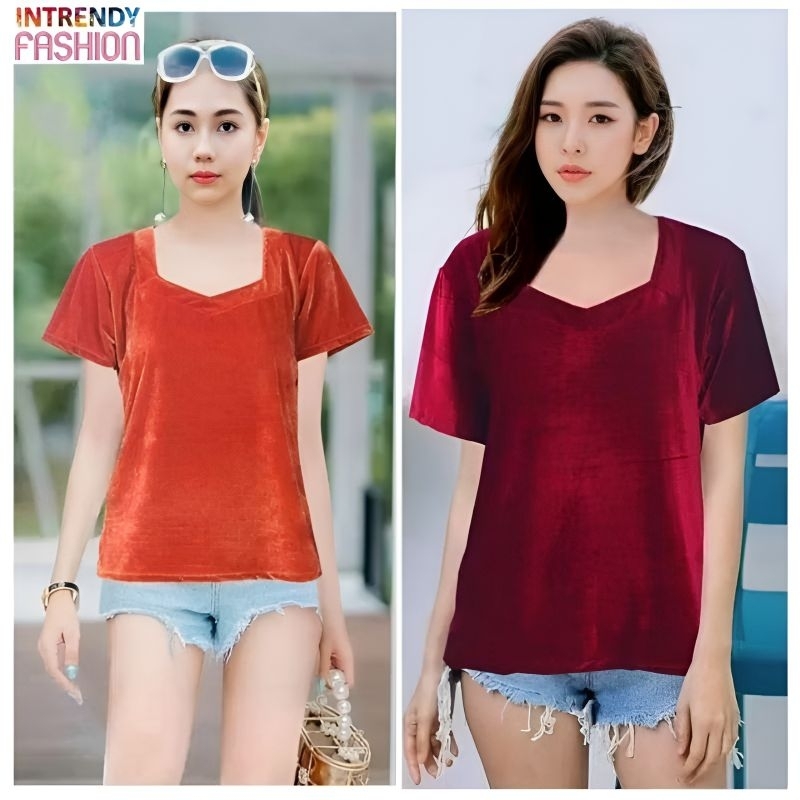 🎄สินค้าพร้อมส่ง🎉เสื้อยืดกํามะหยี่คอเหลี่ยม Size: L /XL/3XL.