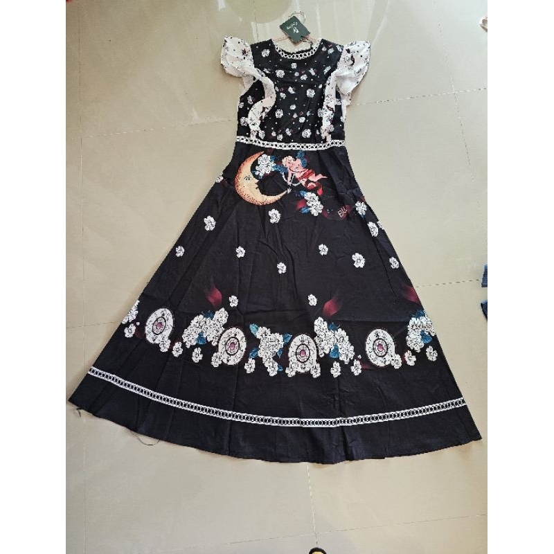 926 มีS,M,XL [+เพิ่ม1ไซส์]เดรสยาวสีดำลายพระจันทร์