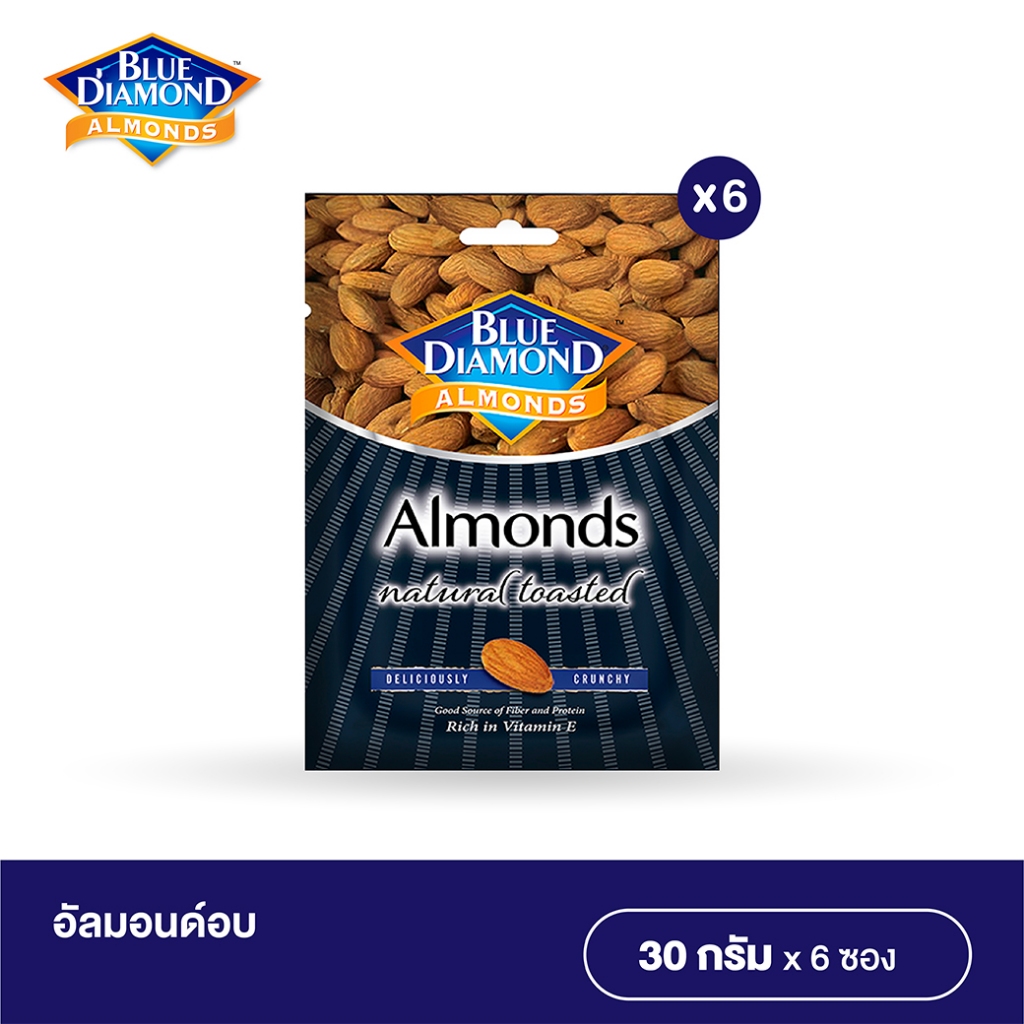 บลูไดมอนด์ อัลมอนด์อบ 30 ก. x 6 ซอง Blue Diamond Natural Toasted Almonds 30 g. x6