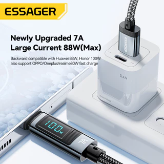 สายเคเบิลจอแสดงผลดิจิตอล USB Type C, Essager, 7A PD 100W, การชาร์จอย่างรวดเร็ว, สายเคเบิลข้อมูล USB C, for HUAWEI Xiaomi