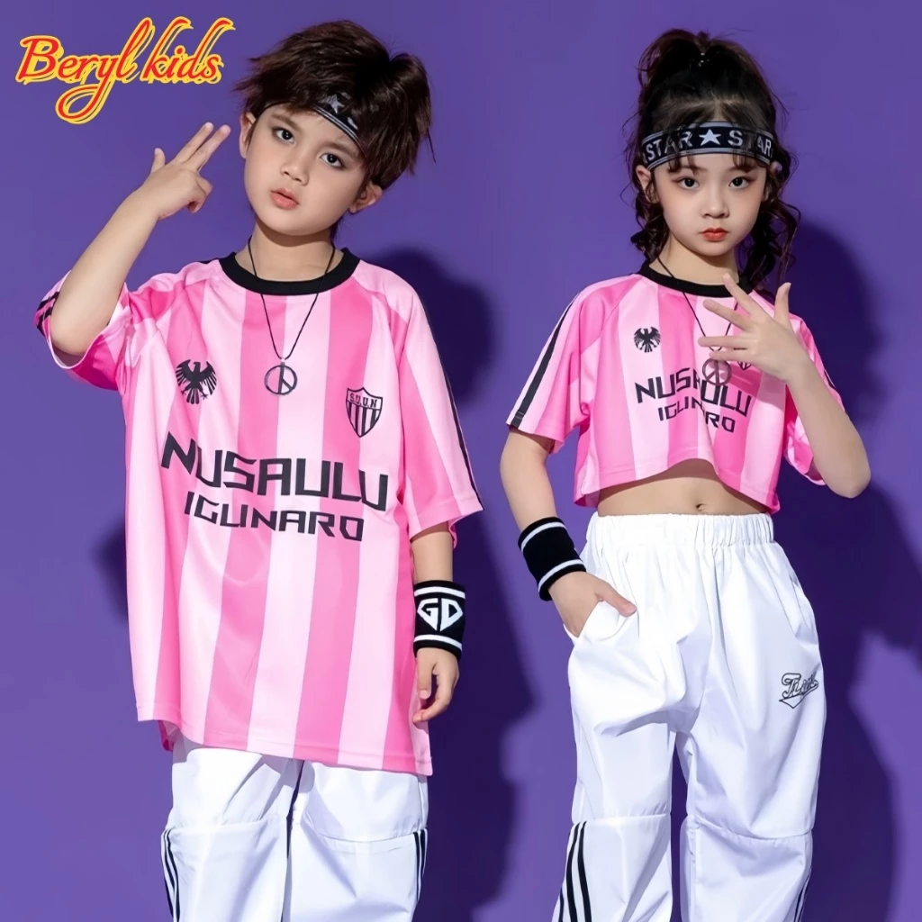 Beryl kids🌸เสื้อคอกลมแขนสั้นเด็ก🎀เสื้อผ้าฟุตบอลหล่อๆ เสื้อผ้าการแสดง อินเทรนด์ งานดี ใส่สบาย สไตล์เกาหลี