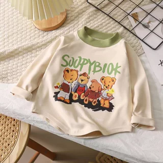Babyonline(Y515)L3-4 (ส่งด่วน1วัน)เสื้อแขนยาวกันหนาวสำหรับเด็กสกรีนลายหมีน่ารัก ผ้าสำลี นิ่ม