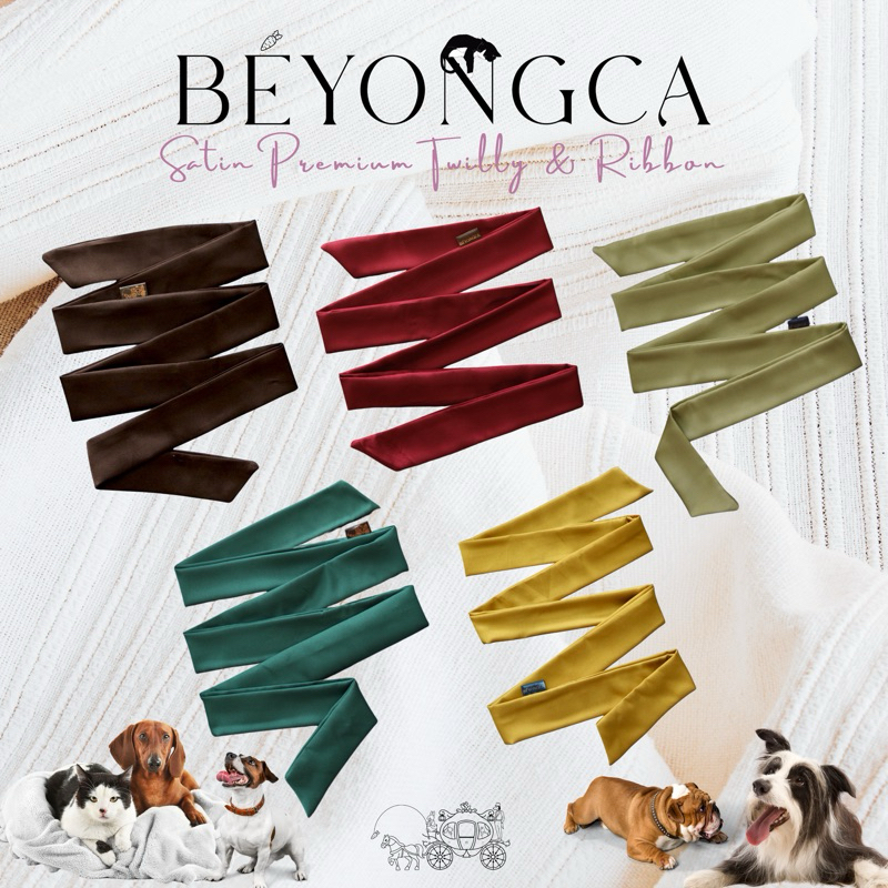 Beyongca รุ่น Twilly & Ribbon Satin Premium ลิขสิทธิ์แท้ มี 15 สี ขนาด 4 x 145 cm ผ้าผูกผม ผ้าพันคอ ผ้าพันหูกระเป๋า โบว์
