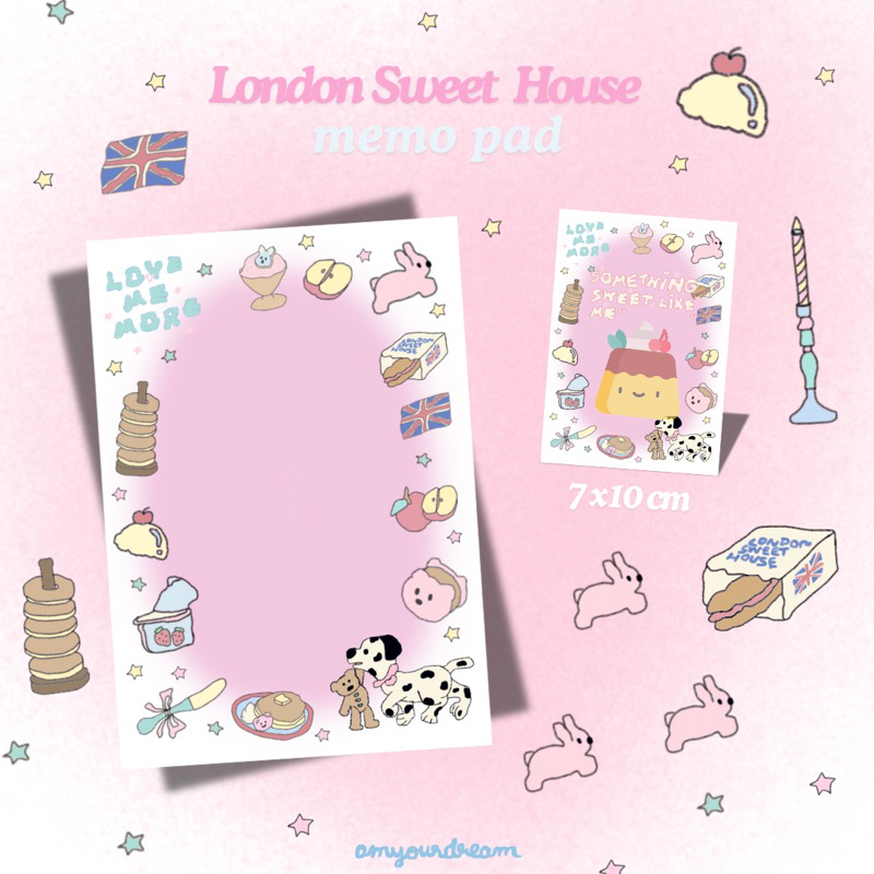 memopad 7 x 10 cm กระดาษโน้ตแบบมีสันกาว london sweet house ลายน้องหมา ขนมปัง เบเกอรี่ by amyourdream
