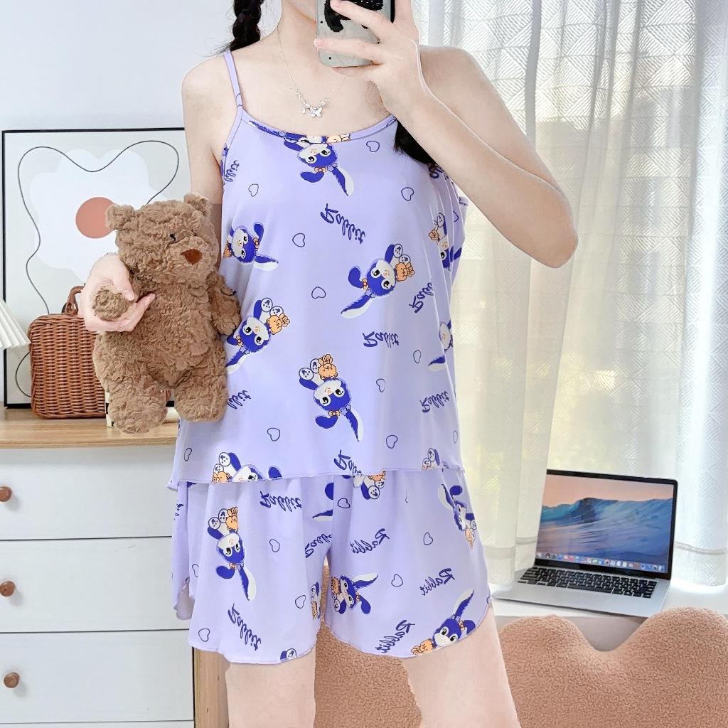 ชุดนอนมินิมอล รหัส ชุดนอนสายเดี่ยว ชุดนอนสไตล์มินิมอลลายการ์ตูน เนื้อผ้าใส่สบาย เสื้อ+กางเกง