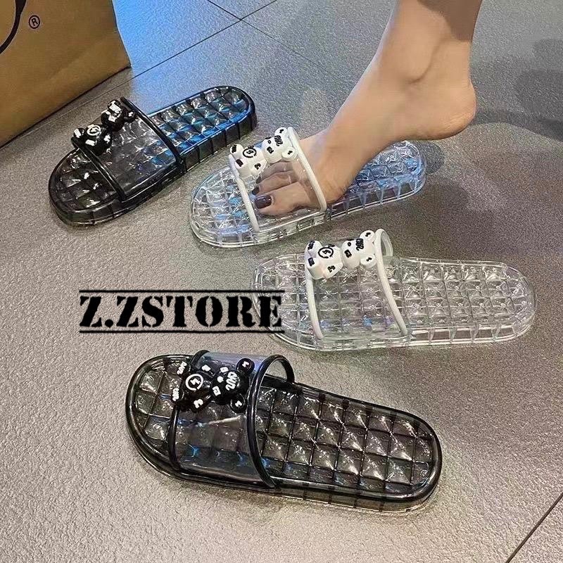 พร้อมส่งจากไทย【TX-001หมี】 รองเท้าแตะคริสตัลใสใส่เดินในบ้านใส่อาบน้ำได้แต่งลายหมี