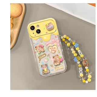 สำหรับ iPhone 11 15 14 13 12 Pro MAX 7 8 14 Plus XS MAX หมีสีชมพูหวานน้อยพลิกกรณีโทรศัพท์ กันกระแทกและ กันกระแทก เคส
