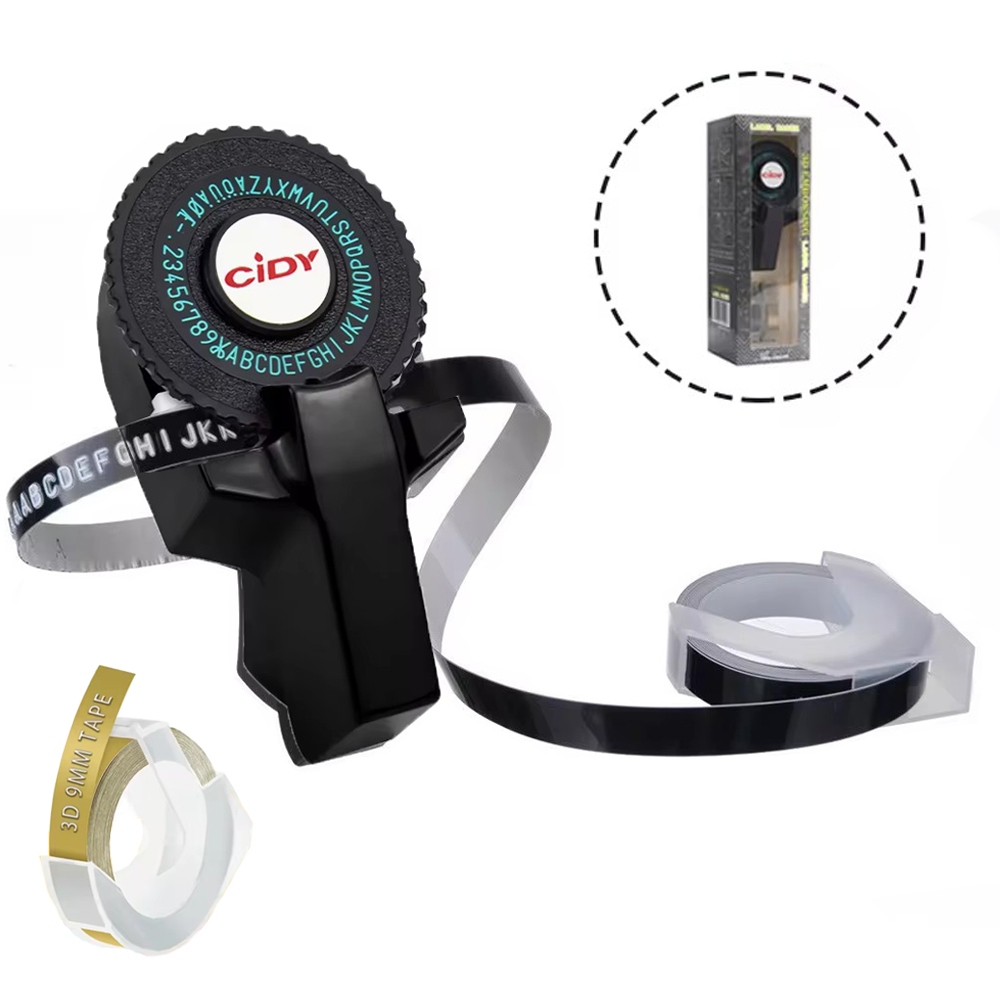Cidy เครื่องพิมพ์พกพาขนาดเล็ก C101,พร้อมเทปป้าย9มม. เครื่องทำป้ายแบบแมนนวลเครื่องแบบพิมพ์ดีดสำหรับเครื่องพิมพ์ฉลากลายนูน