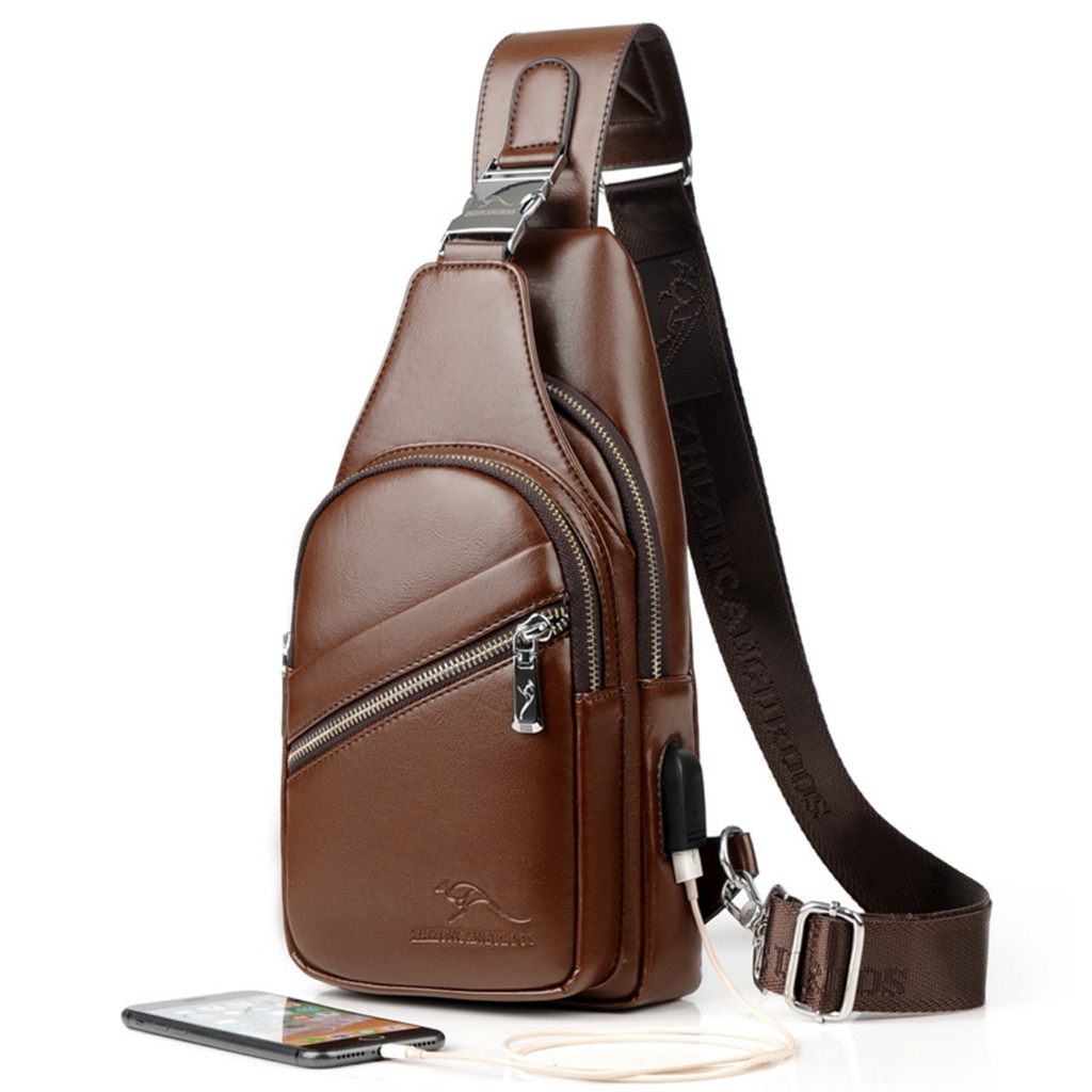 กระเป๋าหนังคาดหน้าอกแฟชั่นผู้ชายหนัง cowhide กระเป๋าสะพายไหล่แนวทแยง tide chest bag