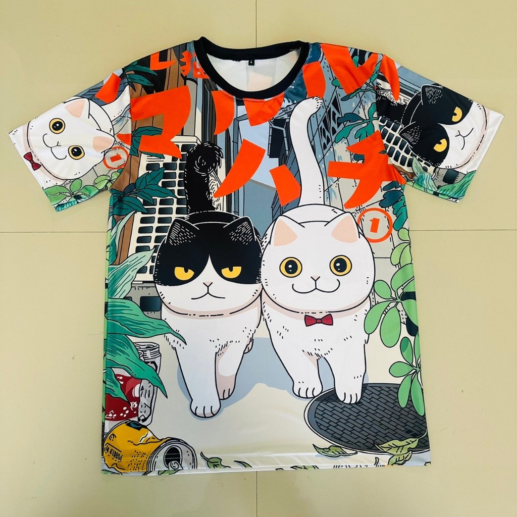 เสื้อยืดลายน้องแมว 2 ตัว สุดน่ารัก สไตล์ญี่ปุ่น เป็นเอกลักษณ์