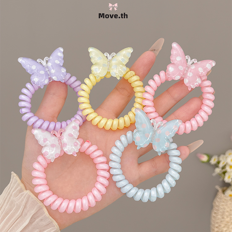 ในไทย-พร้อมส่ง ยางรัดผม รูปผีเสื้อ ที่มีสีสัน ยางรัดผมเกลียว น่ารักหวาน สไตล์เกาหลี นักเรียนสำหรับผู้หญิง ความยืดหยุ่นสู