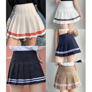 kkกระโปรงเทนนิสมีแถบ กระโปรงพลีทสีพื้นมีแถบหลากสี เอวสูงอัดกลีบแบบสั้น