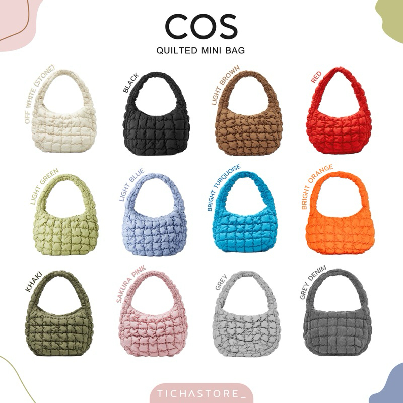 (พร้อมส่ง) กระเป๋า Cos Quilted Mini Bag สี Black/Off white/Sakura Pink/Light blue/Bright Turquoiseขอ