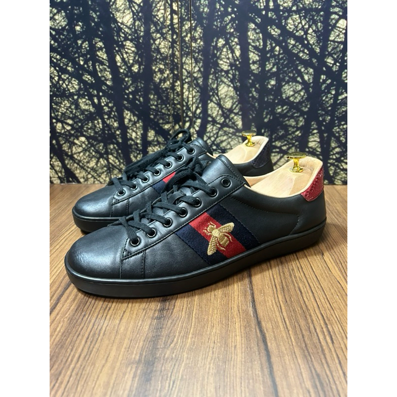 gucci ace black leather sneakers made in italy(used)