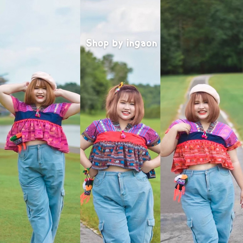 เสื้อพื้นเมืองสาวอวบ ไซส์ใหญ่(มีอก44-60นิ้ว) เสื้อคอวี เสื้อกะเหรี่ยง ผ้าฝ้าย มีบริการเก็บปลายทาง