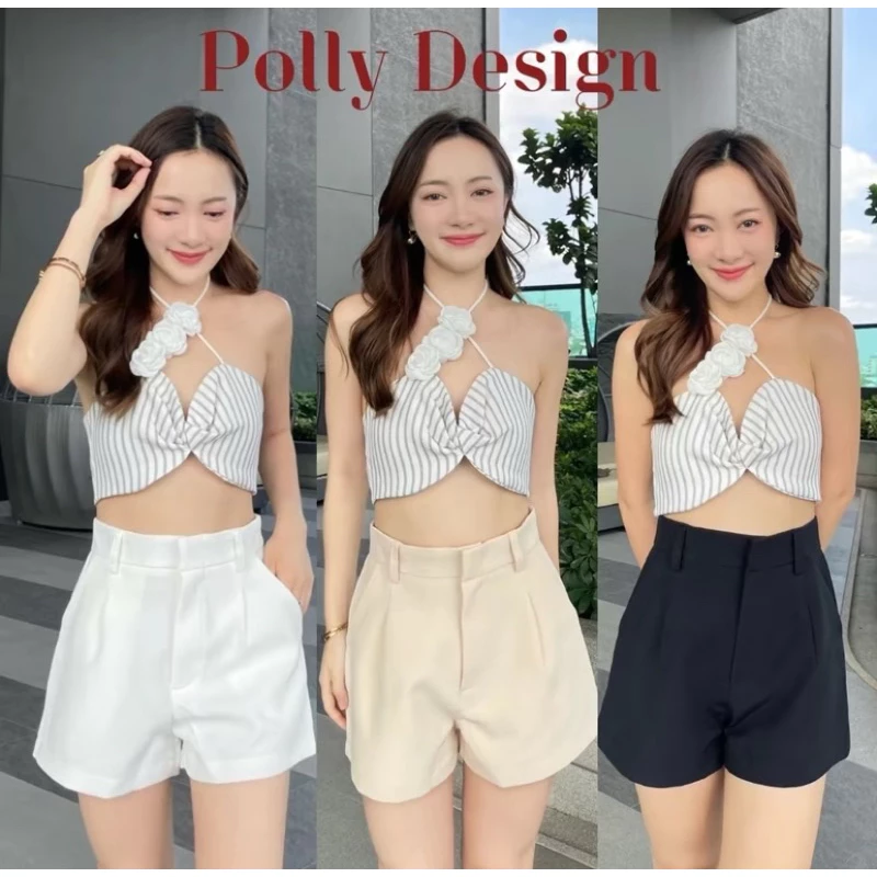 M88 กางเกงขาสั้นผู้หญิง เอวสูงทรงบอย ผ้าไมโคร Pollydesign
