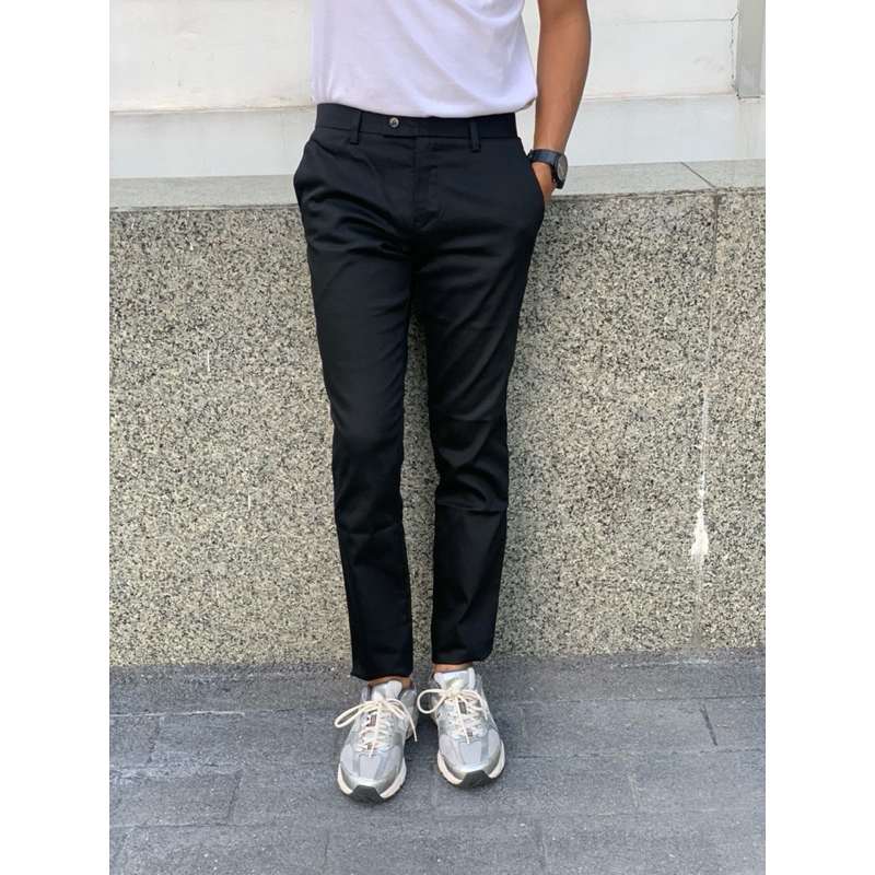 กางเกงสแล็คขาเดฟสีดำผ้ายืดซาติล ใส่ทำงาน ผ้ายืด ไม่ย่วย พร้อมส่งด่วนมากๆ