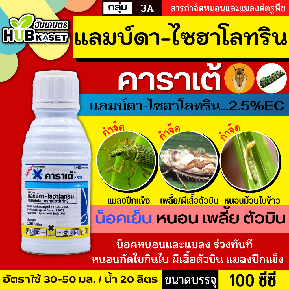 คาราเต้ 100ซีซี (แลมป์ดา-ไซฮาโลทริน) สูตรน็อคเย็น ป้องกันหนอน เพลี้ยและแมลงตัวบิน