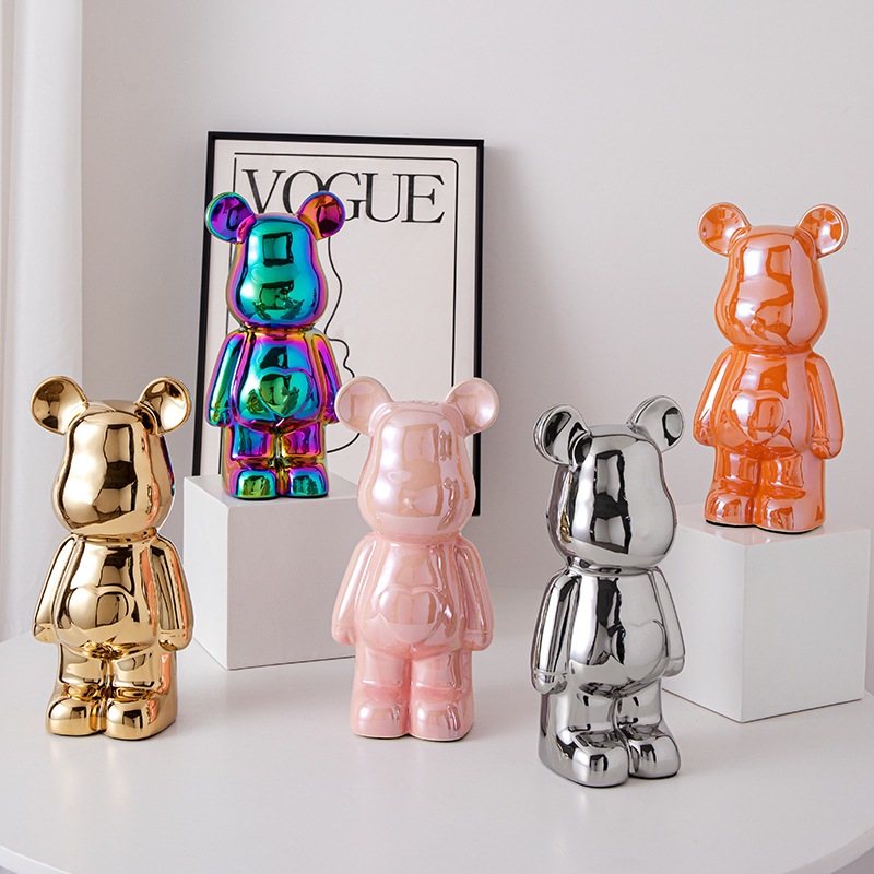 กระปุกออมสินหมี (ขนาด 15/18/21 cm) โมเดลตุ๊กตาหมีเซรามิค เคลือบสีเงา ตกแต่งบ้าน ห้องนั้งเล่น ตู้โชว์