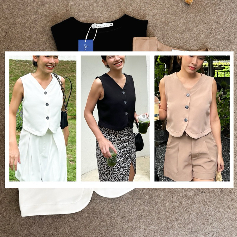90vest เสื้อ vest เสื้อแขนกุด เสื้อกั๊ก กระดุมหน้า (พร้อมส่ง)