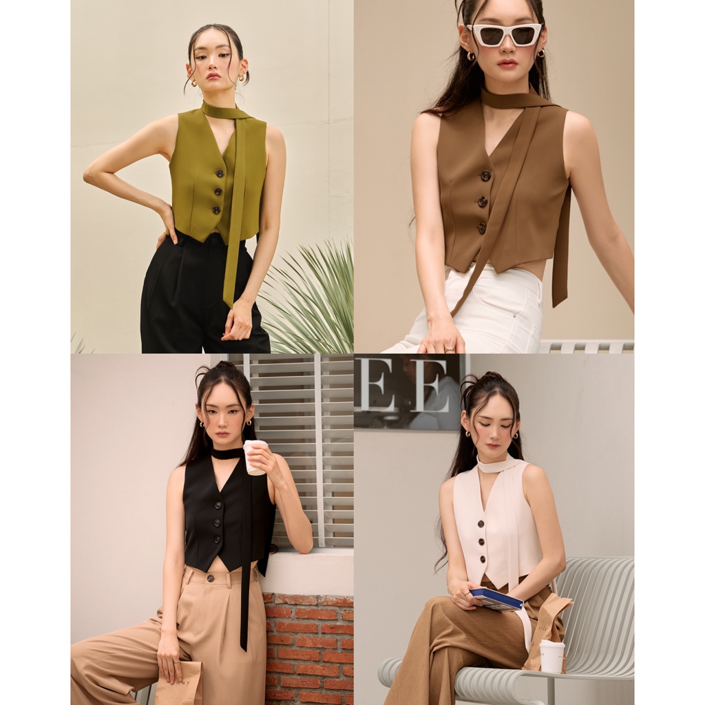 ECLAIR VEST - Stilista เสื้อกั๊กตัวสั้นชายแหลม+สายพันคอ