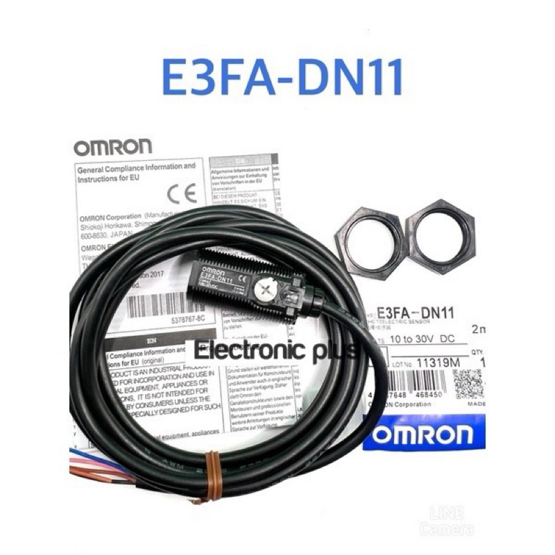 PHOTO SENSOR  E3FA-DN11 ระยะจับ 100mm  NPN 10-30VDC ทรงกระบอก M18 สายยาว 2m โฟโตอิเล็กทริคเซนเซอร์