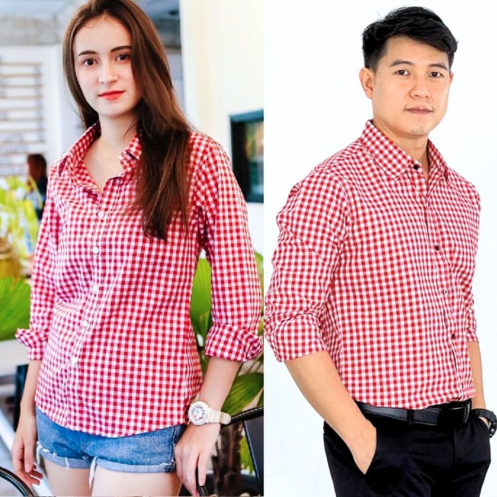 takayay brand เสื้อเชิ้ต สก๊อตแดงสดกลาง 36-54 นิ้ว เสื้อเชิ้ตสก๊อต ผ้าคอตตอนทวิล