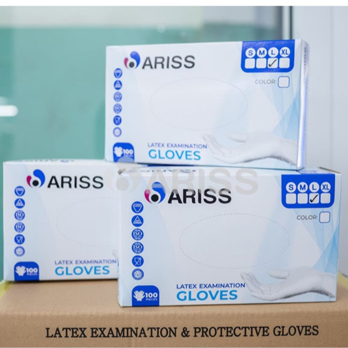 ARISS ถุงมือยางธรรมชาติ สีขาว บรรจุ 100 ชิ้น/แพค