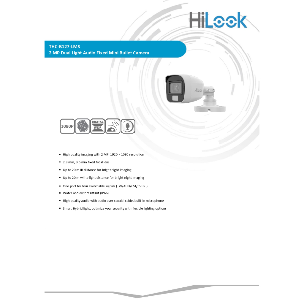 HiLook กล้องวงจรปิด 2MP มีไมค์ในตัว Smart Hybrid Light รุ่น THC-B127-LMS รุ่นใหม่มาแทน THC-B127-MS