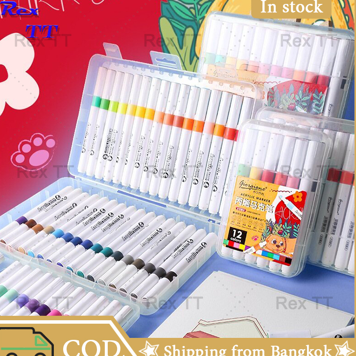 Rextt Giorgione acrylic marker 12/24/36/48 สีกันน้ําแห้งเร็วด้วยมือวาด DIY ปากกา doodle ปากกาปากกามาร์กเกอร์สําหรับเด็ก