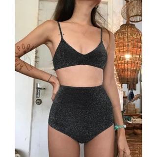 ชุดว่ายน้ำผู้หญิง สายฝอ ทูพีช เอวสูงบิกินี่กัน two piece ผ้าพรีเมี่ยมใส่สบาย ส่งไวจากไทย#0378
