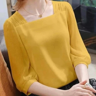 เสื้อชีฟองคอเหลี่ยม มีซับในไม่บาง ใส่สบาย ตัดโดยช่างไทย