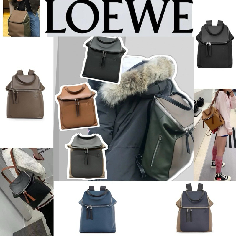 🔥  แบรนด์ใหม่ 100% ของแท้ LOEWE GOYA วัสดุหนังลูกวัวธรรมชาติกระเป๋าเป้สะพายหลังไหล่คู่ ✨