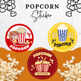 [5 แถม 1] สติ๊กเกอร์รส Popcorn | ฉลากรสขนม | สติ๊กเกอร์ป๊อปคอร์น | กันน้ำ | ติดถุงขนม