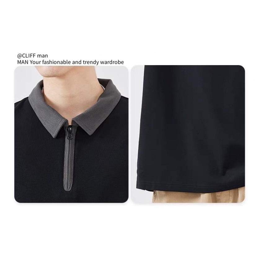 CLIFF เสื้อโปโลผู้ชาย ซิป สีผสม แบบหลวม แมทช์ลุคง่าย แขนสั้นคอปก เหมาะสำหรับธุรกิจลำลอง ราคา ถูกที่สุด ดีลบีเคเค แกลเลอรีภาพที่ 6