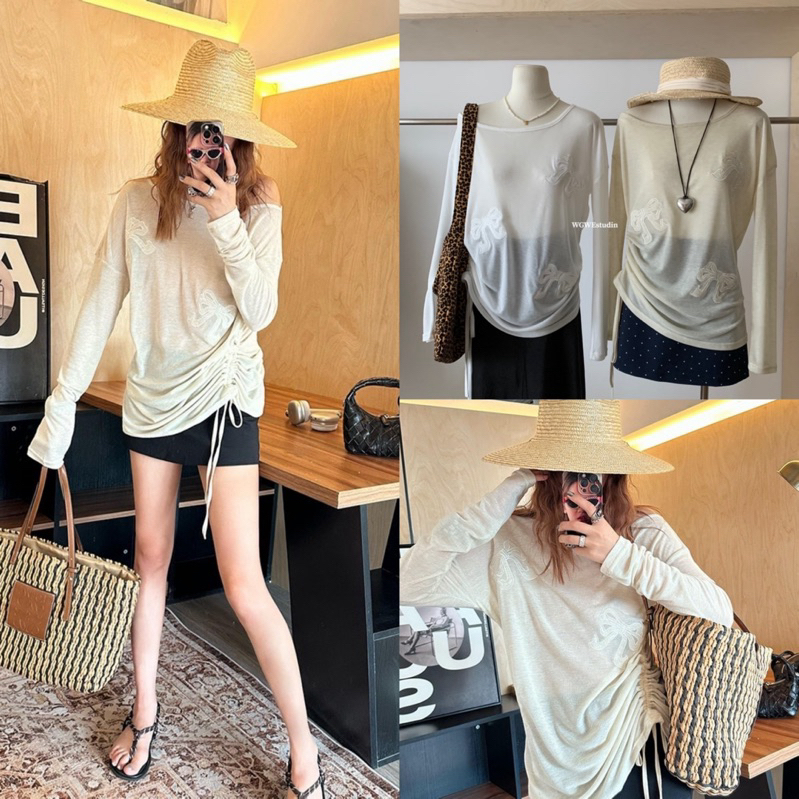 เสื้อคอกลมแขนยาวปักลายโบว์รุ่น 9459 TAG:WG.WE