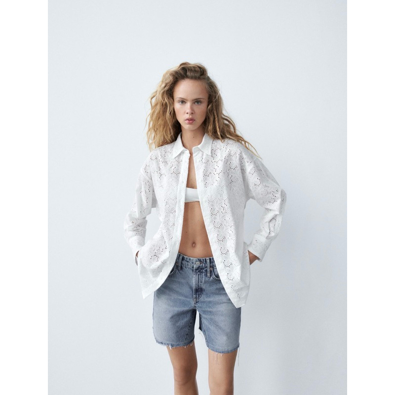 ZARA x cotton ลูกไม้ฉลุ x S คอลใหม่ tag ครบ อก 40 ยาว 30 Code: 3206(7)