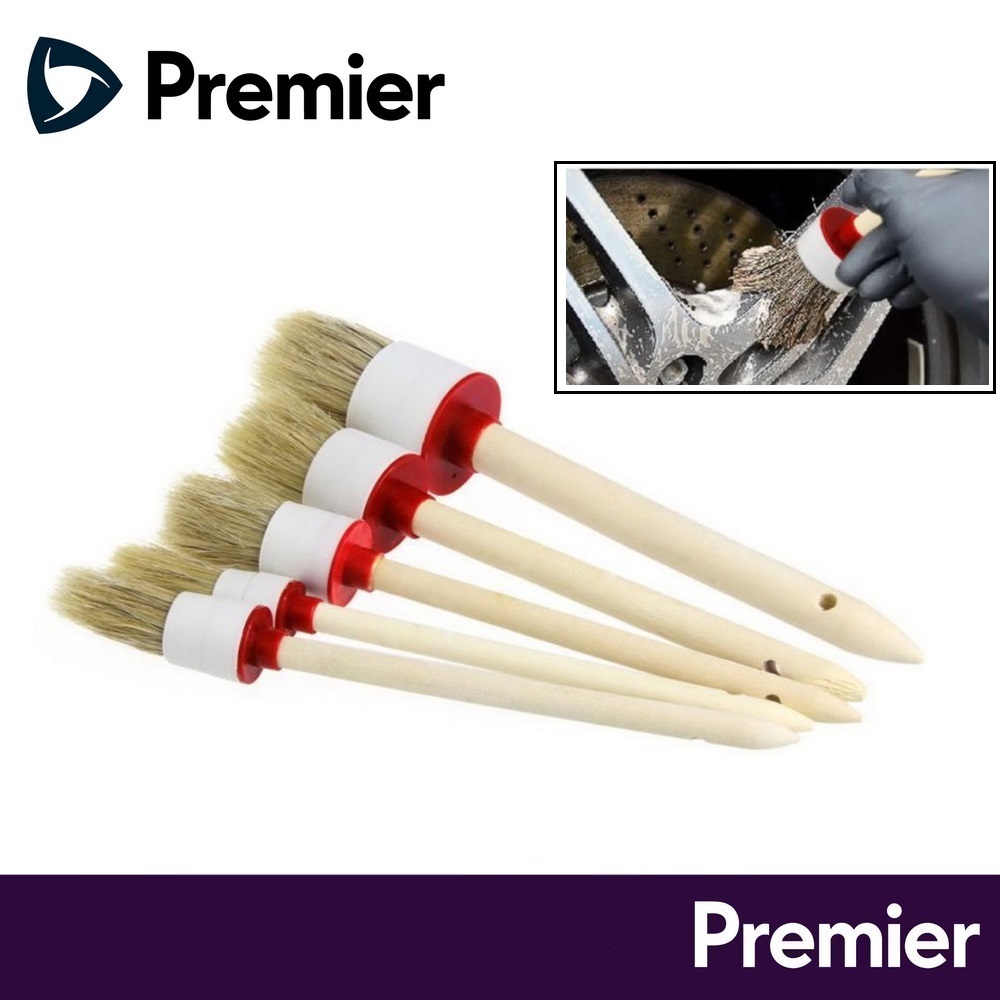 CAR DETAILING BRUSH ชุดแปรงกลมด้ามไม้ใช้ทำความสะอาด ดีเทลลิ่งรถ 6 ชิ้น สำหรับภายนอกและภายใน