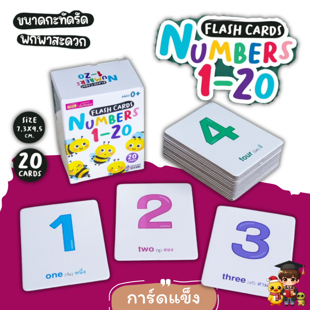 Flash Cards : Number 1-20 แฟลชการ์ดเรียนรู้ตัวเลข 20 ใบ ขนาดกะทัดรัด (การ์ดแข็ง) กล่องขาว
