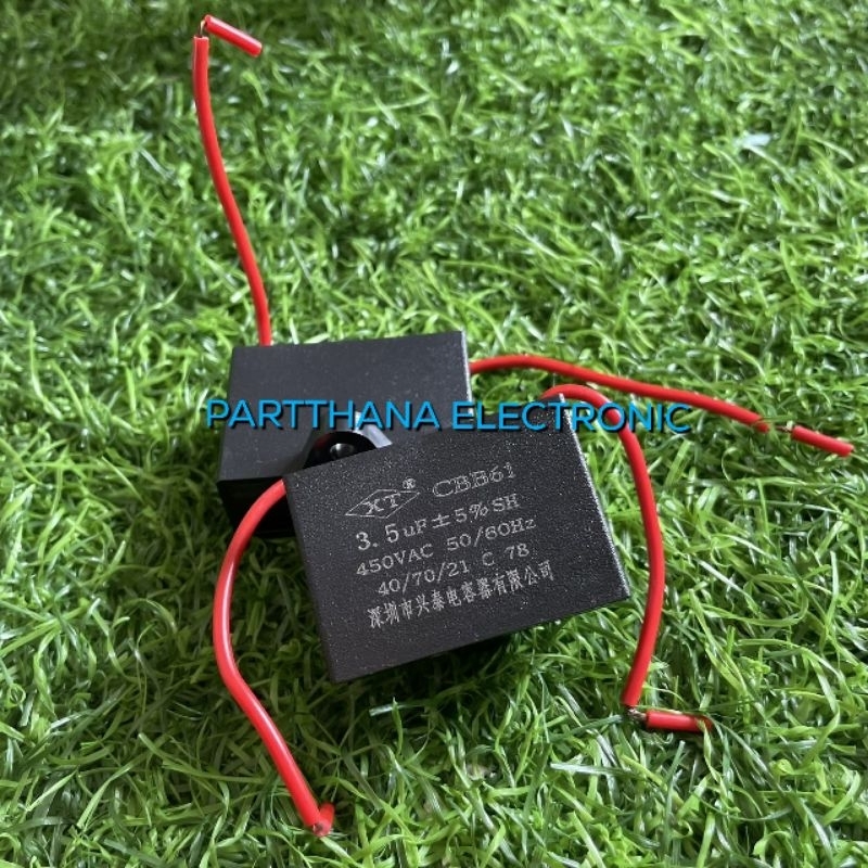 CBB61 3.5UF 450VAC มีสาย ตัวสี่เหลี่ยม