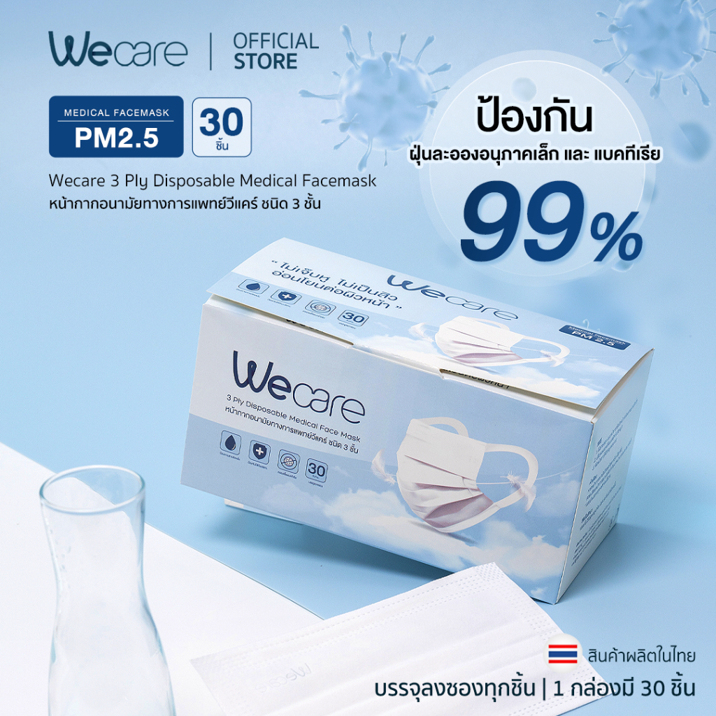 ซื้อ Wecare/วีเเคร์ หน้ากากอนามัย👂🏻รุ่นหูหนา *นุ่มพิเศษ ไม่เจ็บหู ไม่เป็นสิว อ่อนโยนต่อผิวแพ้ง่าย *ซีลเเยกทุกชิ้น*