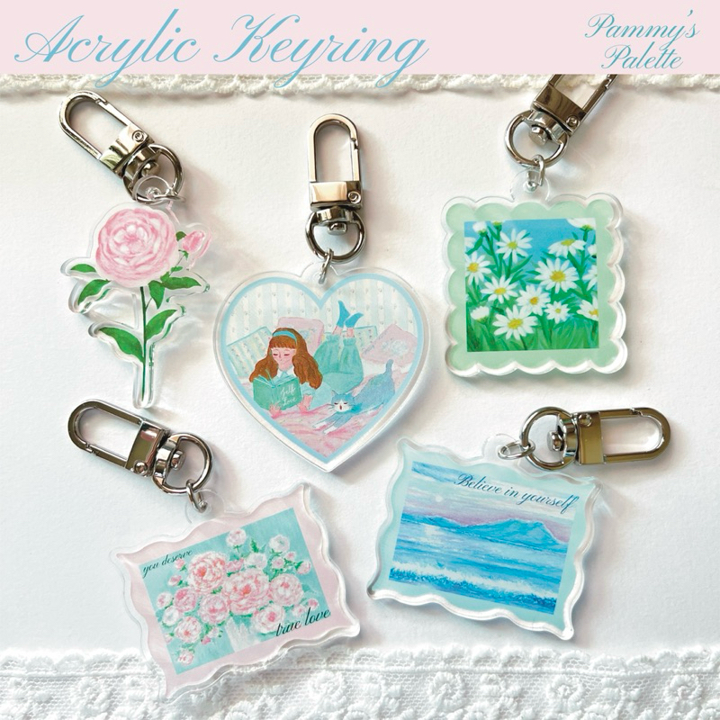 Keyring พวงกุญแจอะคริลิค ภาพวาดสีชอล์ค | Pammy's Palette