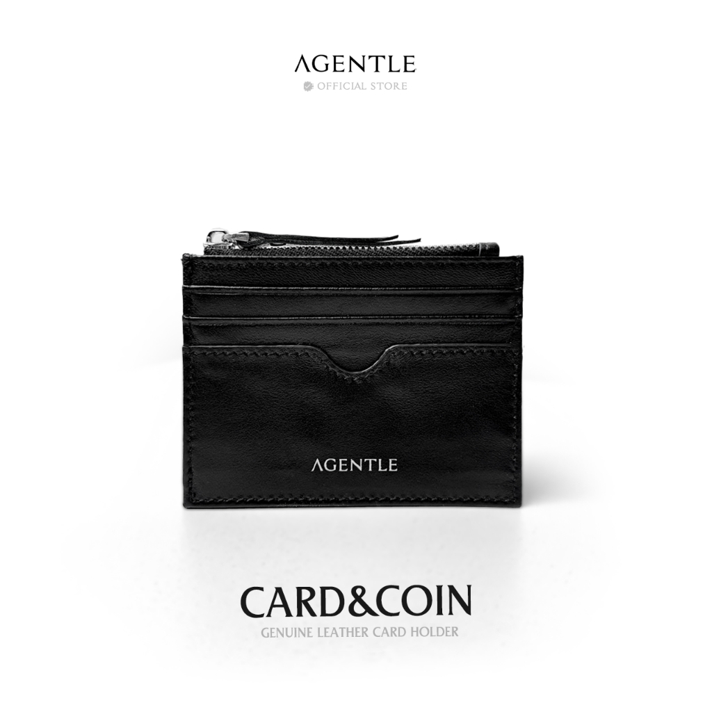 AGENTLE CARD&COIN POCKET กระเป๋าบัตรหนังแกะแท้ ผู้ชาย ซิปขยายใส่เหรียญ-แบงค์พับ CARD HOLDER