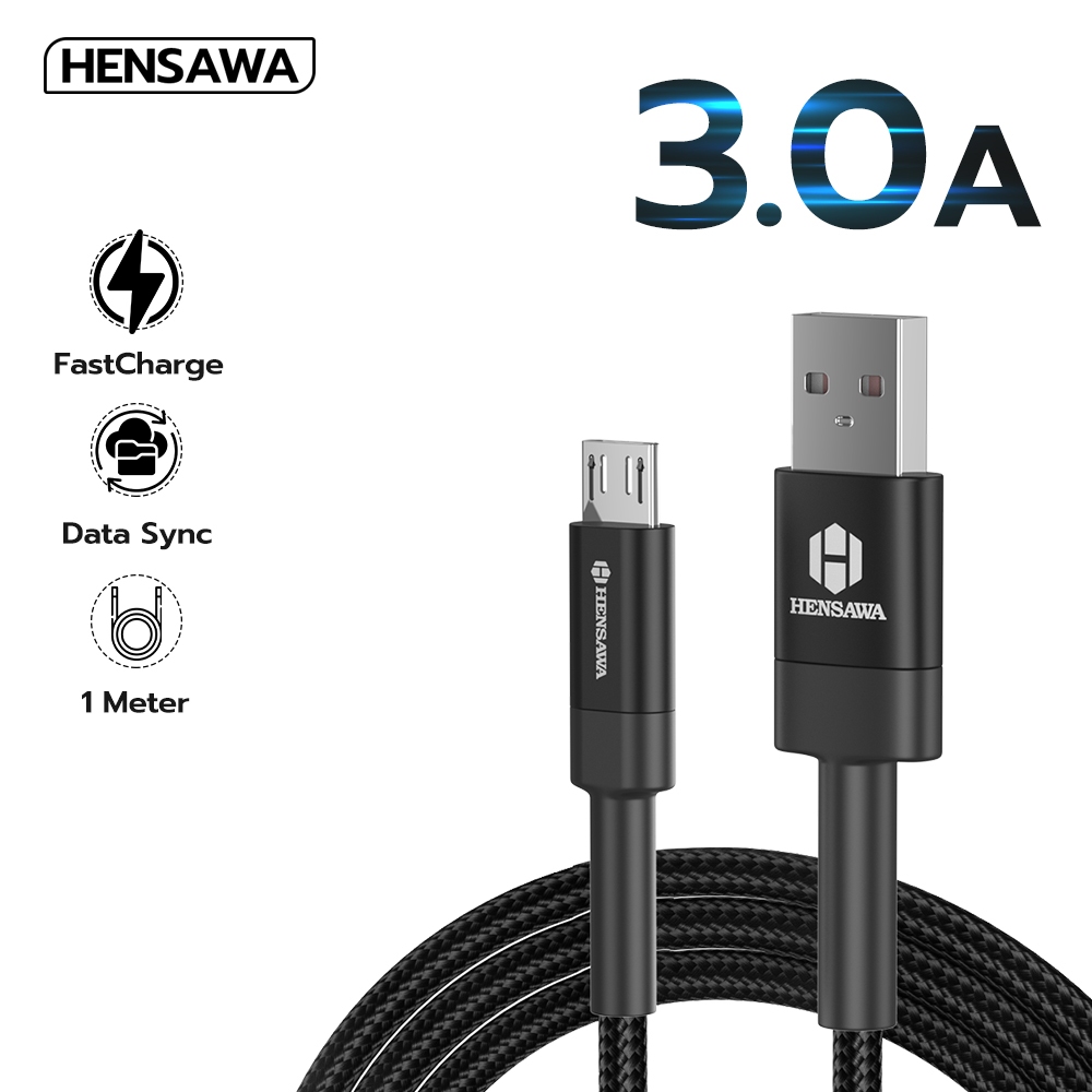 Hensawa สายชาร์จเร็ว 3.0A USB to Micro 1M วัสดุสายไนลอน Nylon ทนทาน สีดำ 1เมตร รุ่น US5088 Fast Charge Cable & Sync
