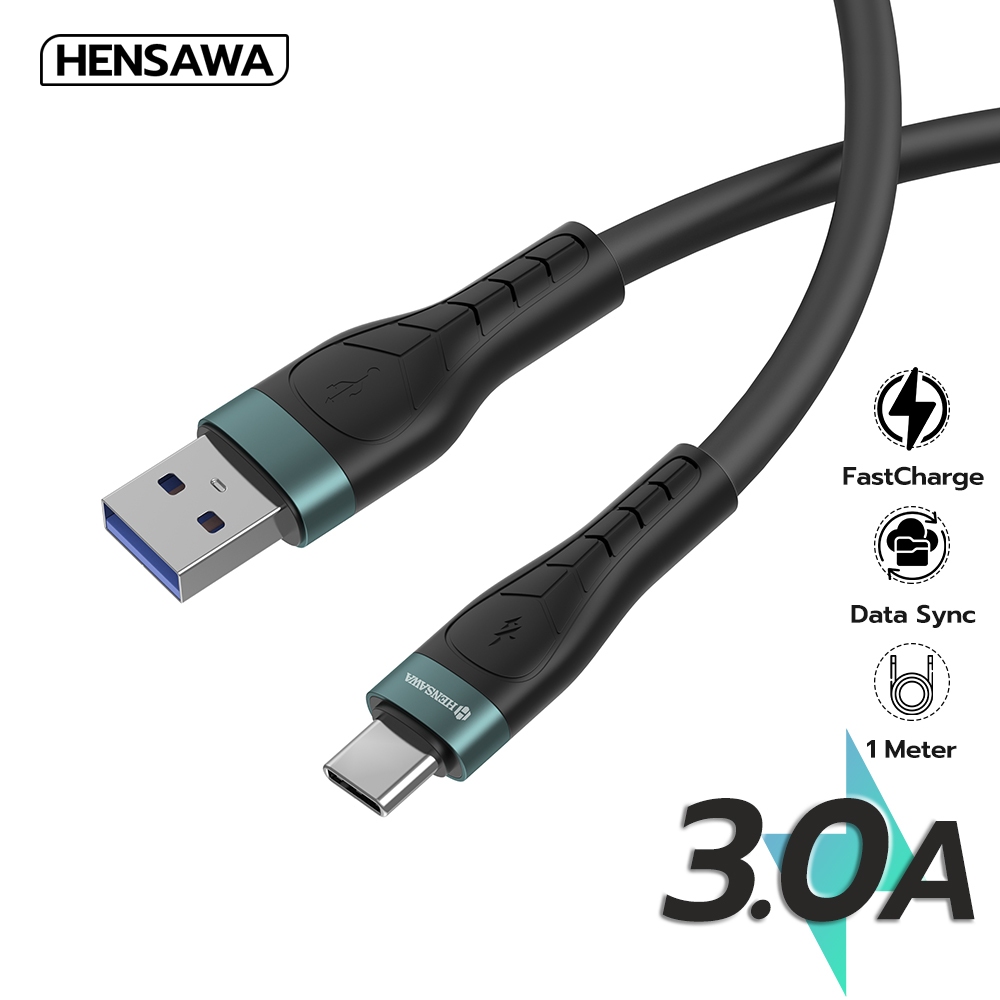 Hensawa รุ่น US5094 สายชาร์จเร็ว 3.0A USB to Type-C Micro ip 1 เมตร สีดำ 1m สายหนาพิเศษ Fast Charge Cable & Sync