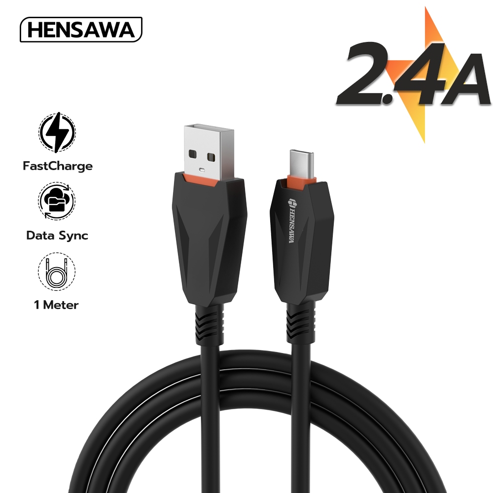 Hensawa US5093 สายชาร์จเร็ว 2.4A USB Type-C Micro ip วัสดุ PVC ชาร์จไว นุ่มพิเศษ 1m Fast Charge Cable & Sync